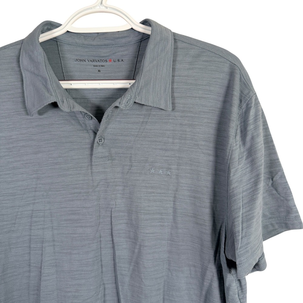 John Varvatos Polo Shirt Mens XL Blue Gray Slub Texture Short Sleeve Cotton